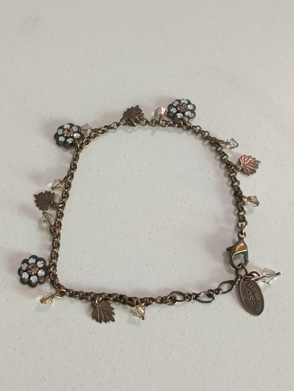 Brass Floral & Crystal Charm Bracelet